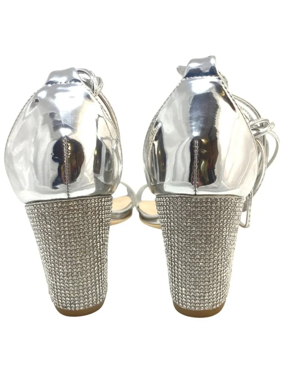 LaLa Ikai Silver Rhinestone Embellished Block Heel Formal Party Sandals Size 37